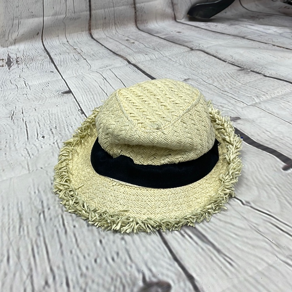 Light tan & black paper woven fedora hat